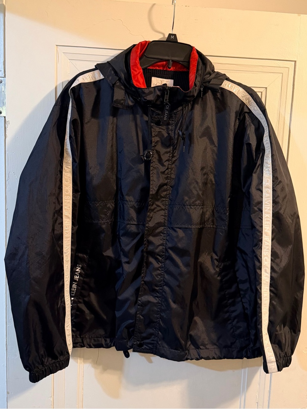 Calvin Klein Jeans Vintage 90’s Black Nylon Hooded Windbreaker Mens Size XL